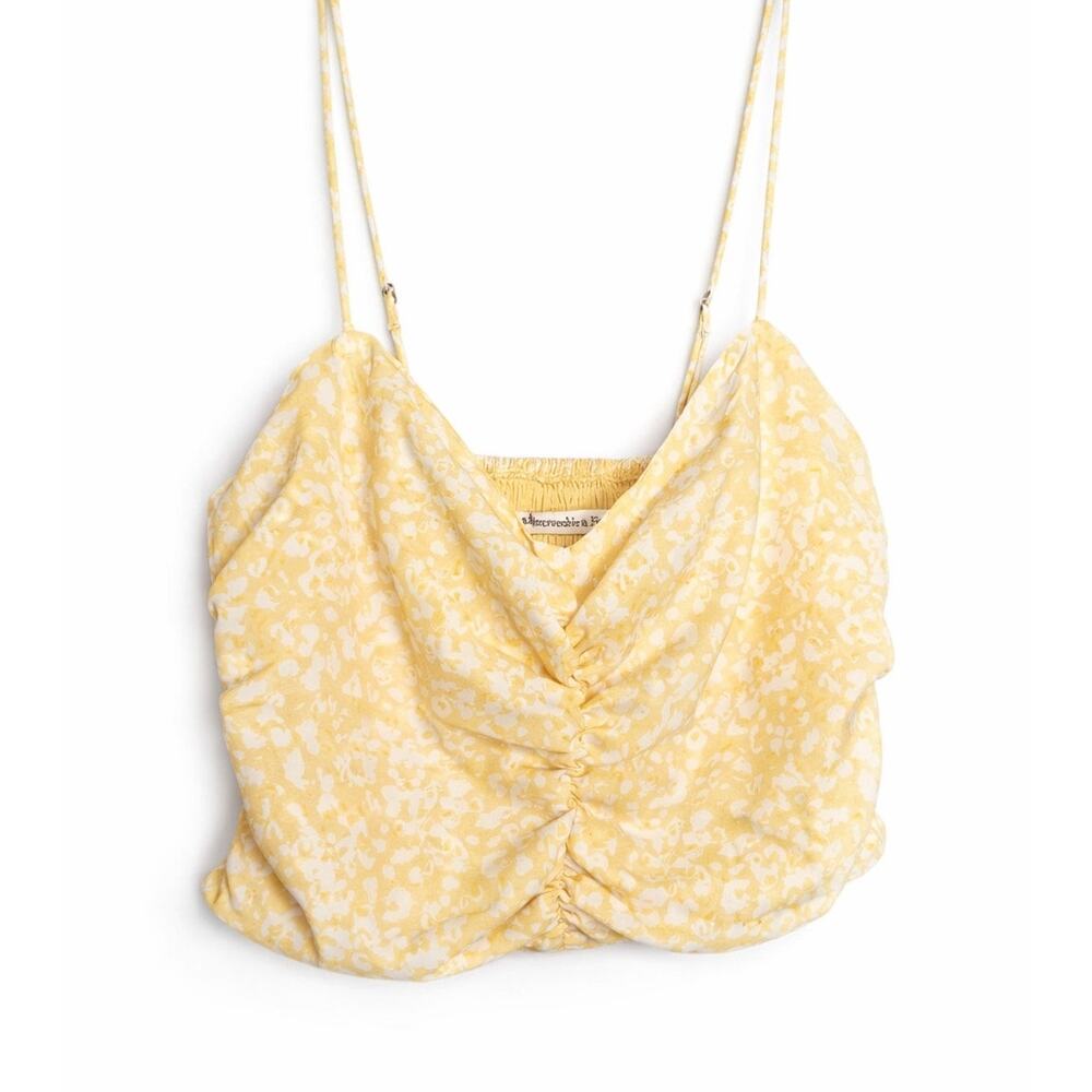 Abercrombie & Fitch Yellow Floral Ruched Cami Crop Top Size Small Y2K